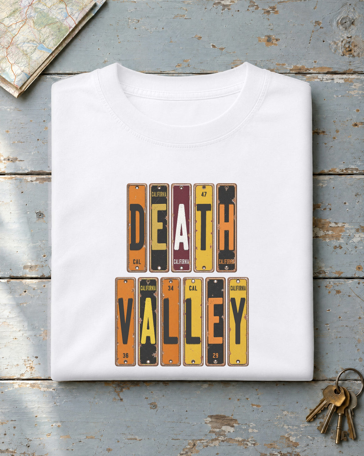 Death Valley, California vintage license plate t-shirt in White