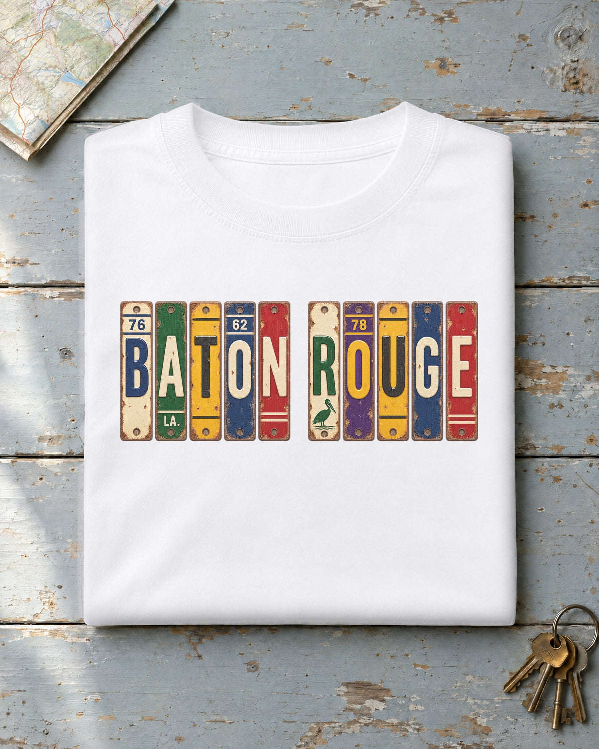 Baton Rouge, Louisiana vintage license plate t-shirt in White