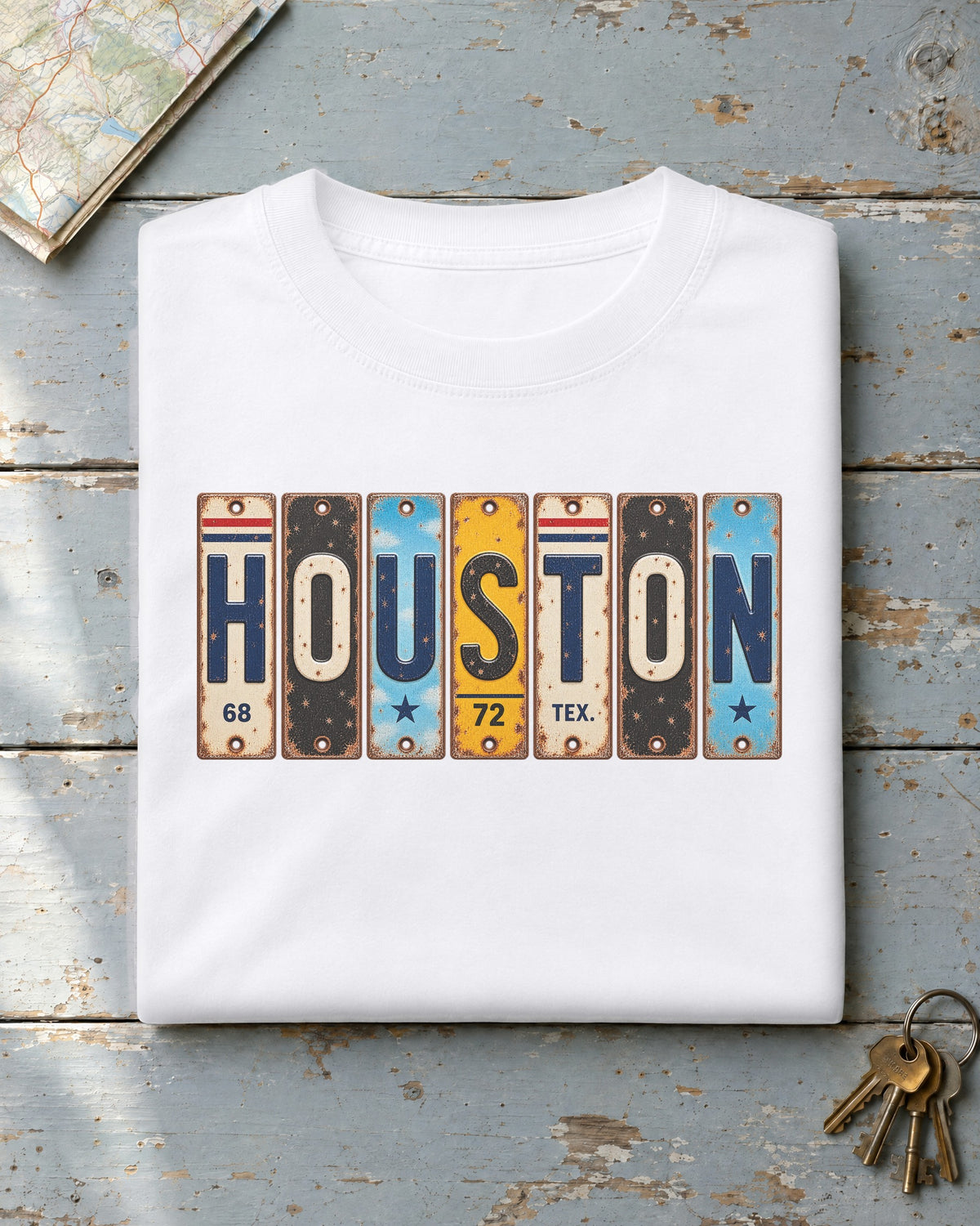 Houston, Texas vintage license plate t-shirt in White