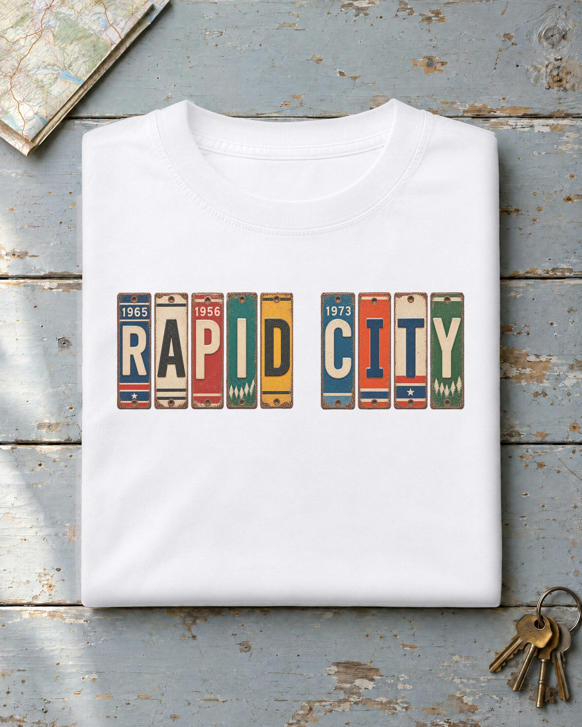 Rapid City, South Dakota vintage license plate t-shirt in White