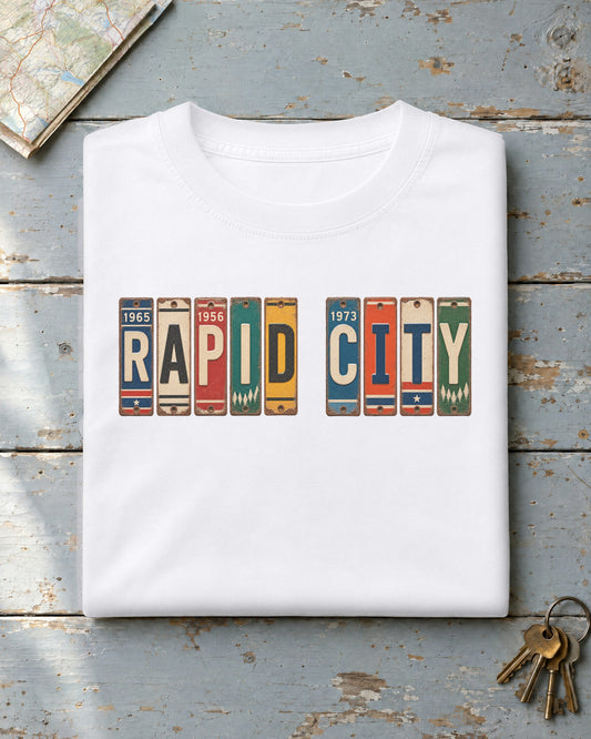 Rapid City, South Dakota vintage license plate t-shirt in White