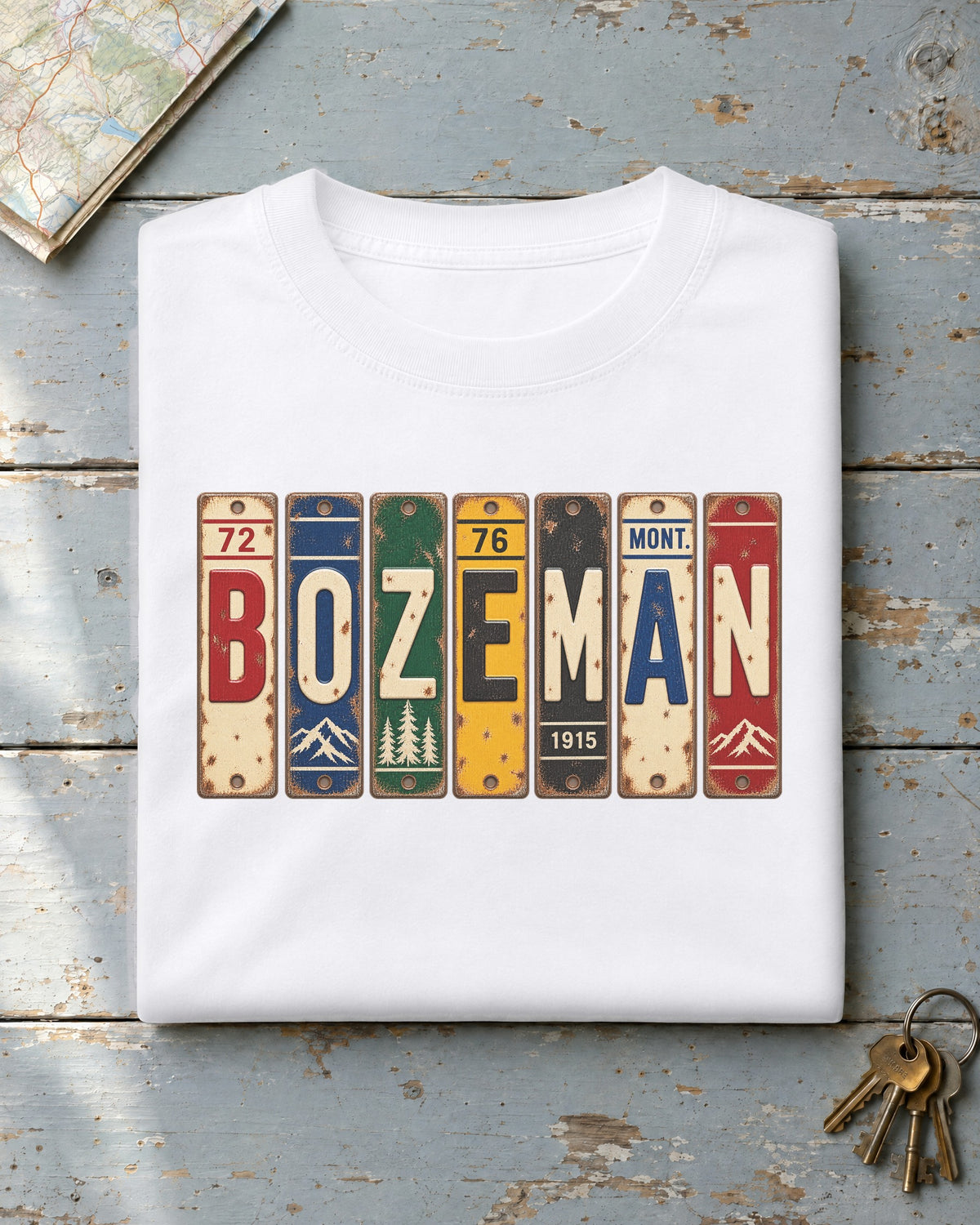 Bozeman, Montana vintage license plate t-shirt in White