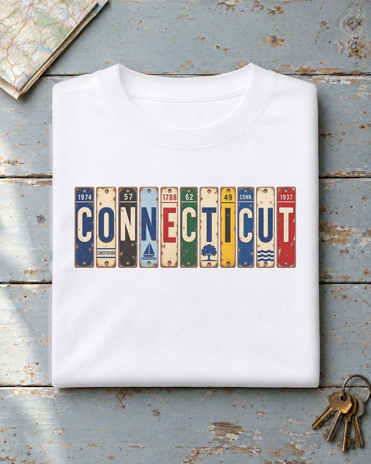 Connecticut vintage license plate t-shirt in White