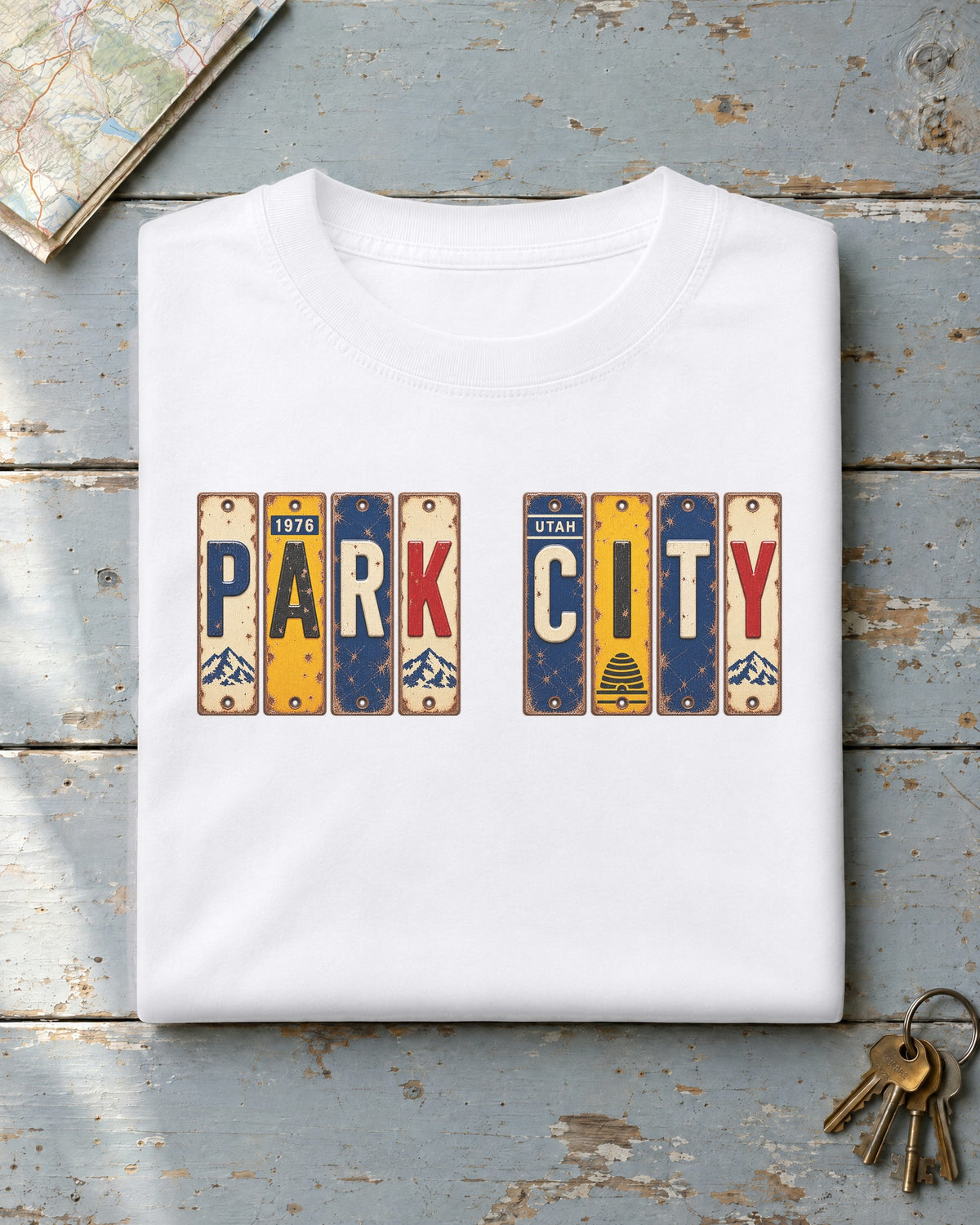 Park City, Utah vintage license plate t-shirt in White