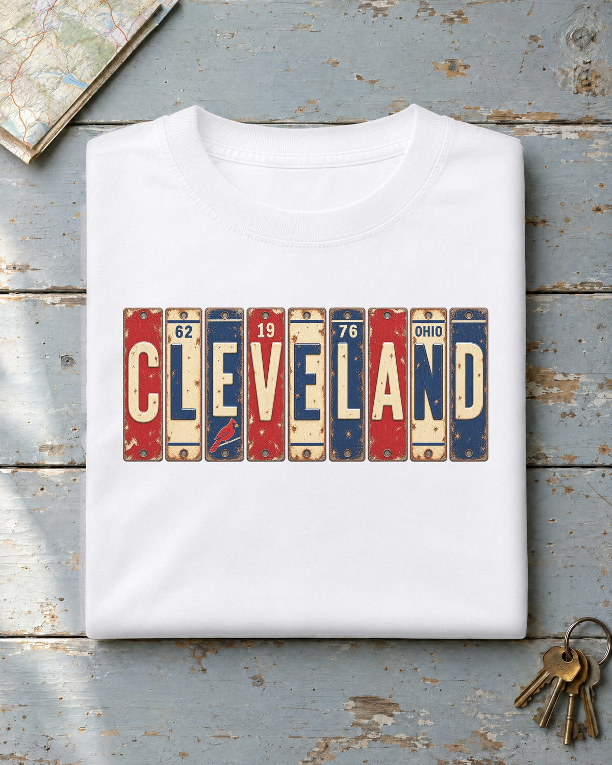 Cleveland, Ohio vintage license plate t-shirt in White