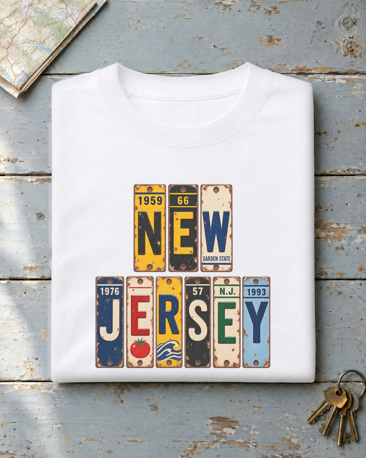 New Jersey vintage license plate t-shirt in White