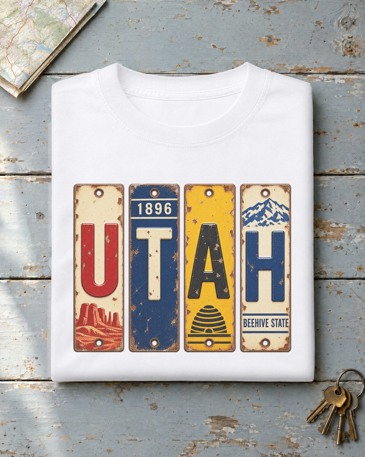 Utah vintage license plate t-shirt in White