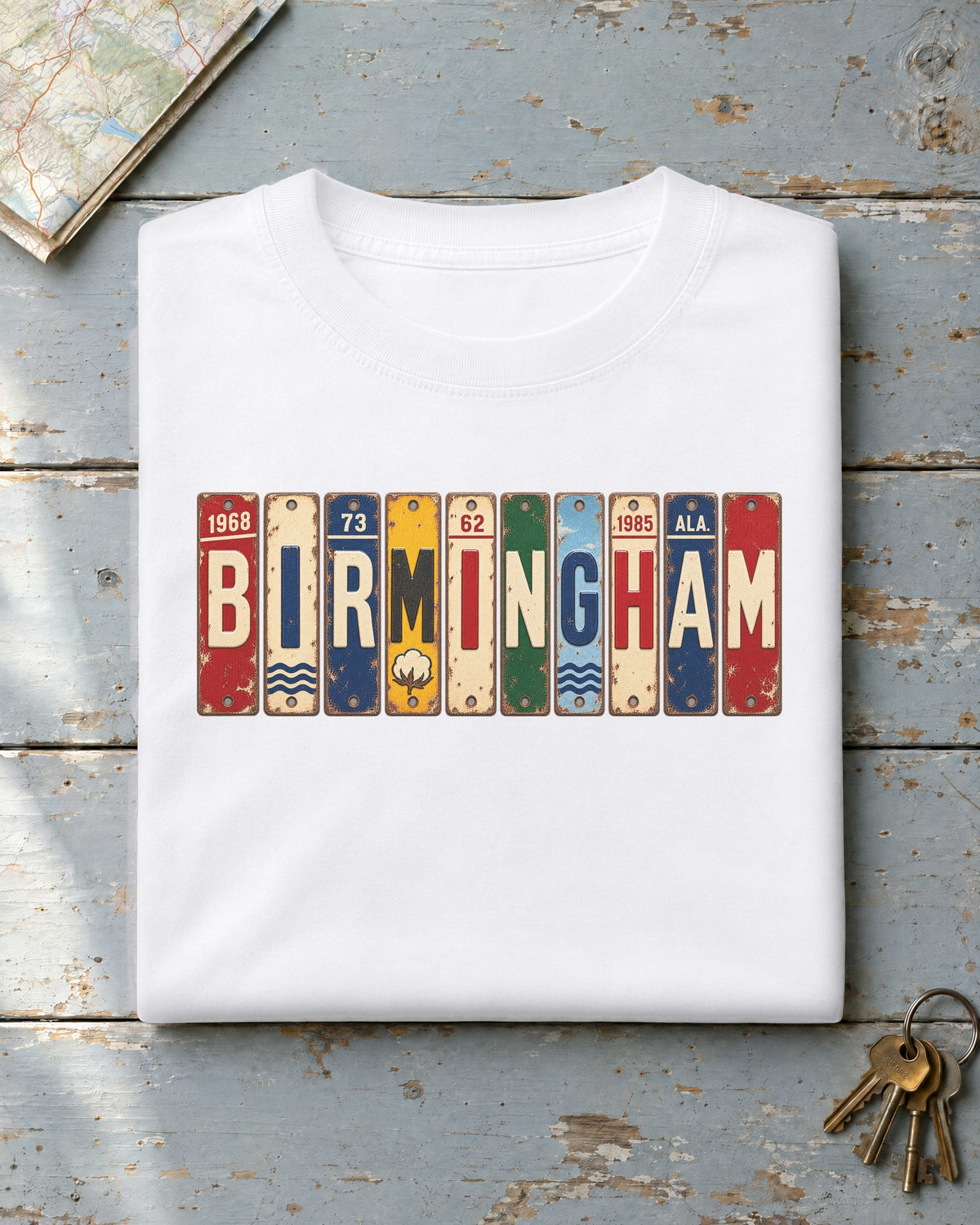 Birmingham, Alabama vintage license plate t-shirt in White