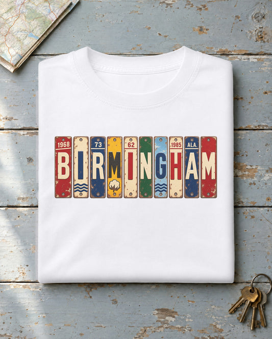 Birmingham, Alabama vintage license plate t-shirt in White