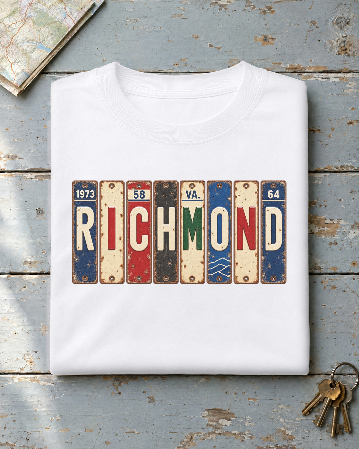 Richmond, Virginia vintage license plate t-shirt in White