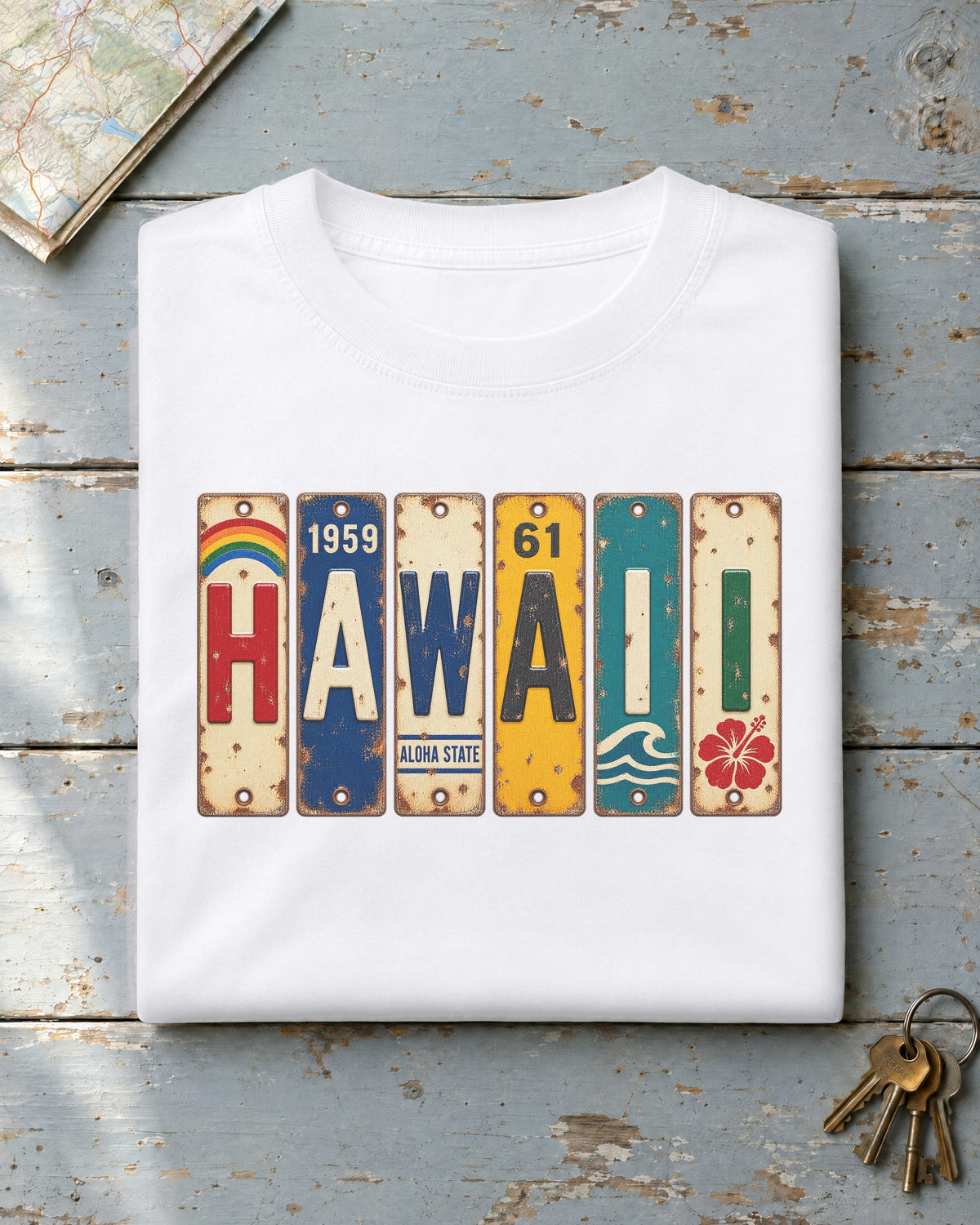 Hawaii vintage license plate t-shirt in White