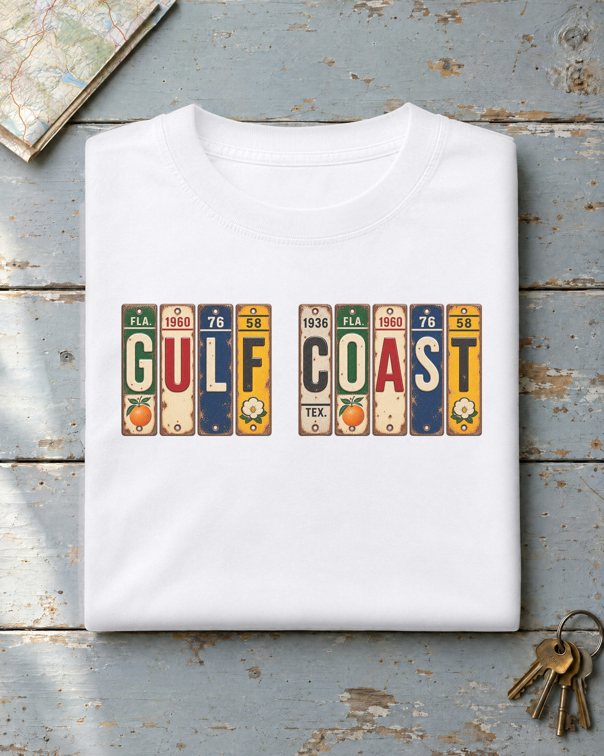Gulf Coast vintage license plate t-shirt in White