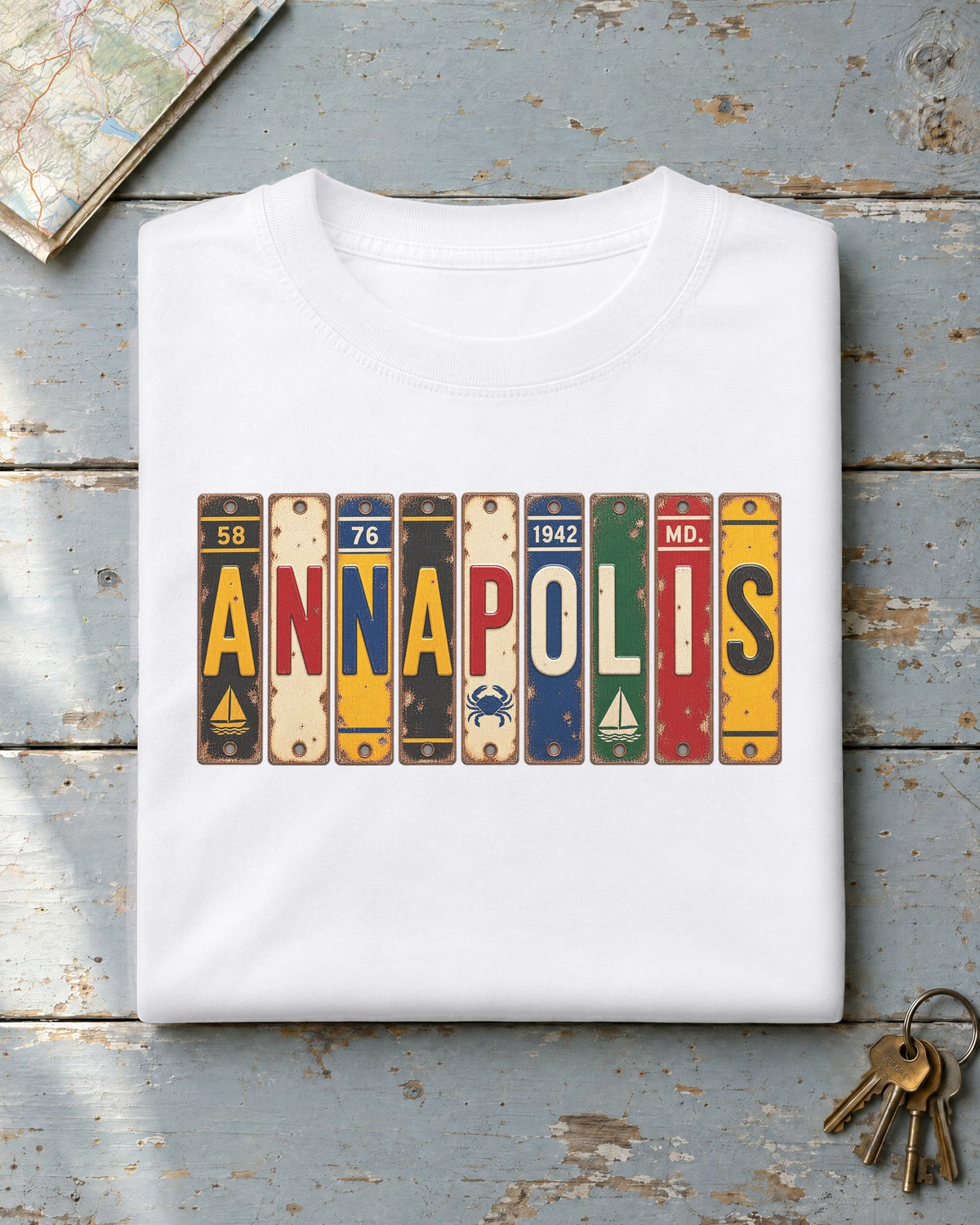 Annapolis, Maryland vintage license plate t-shirt in White