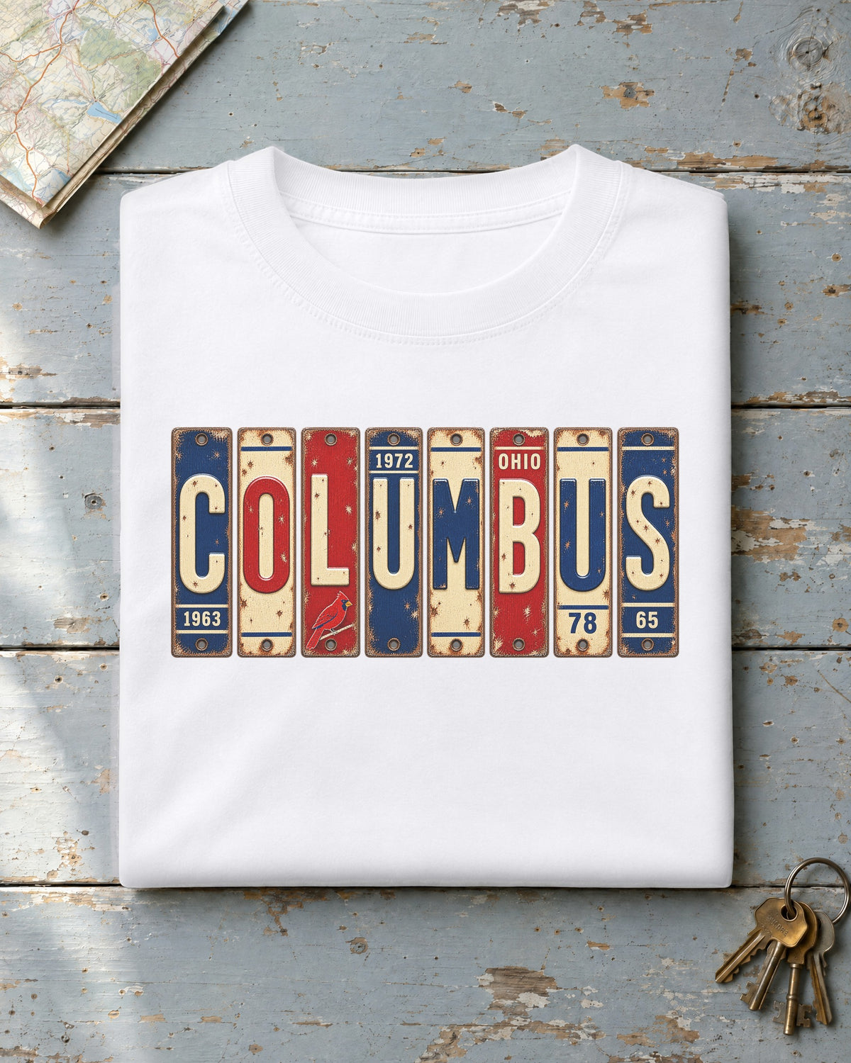Columbus, Ohio vintage license plate t-shirt in White