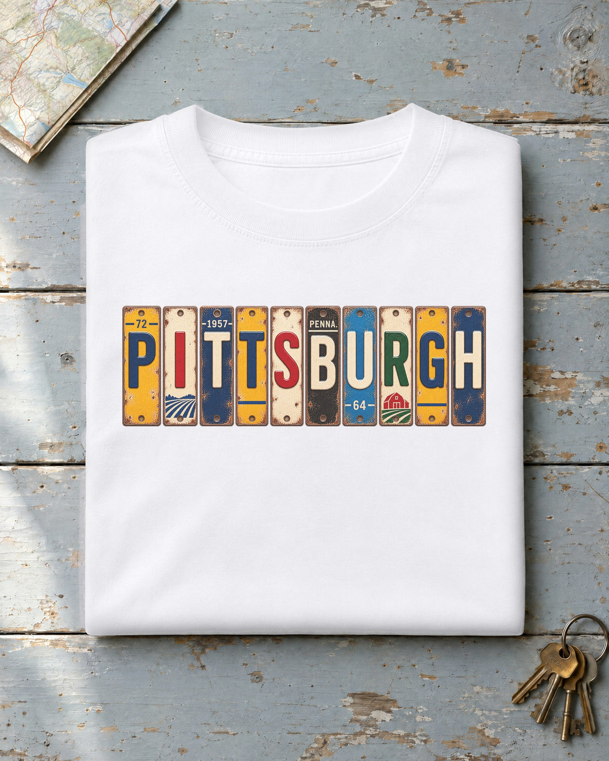 Pittsburgh, Pennsylvania vintage license plate t-shirt in White