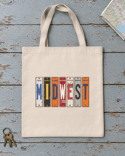 Midwest vintage license plate tote bag in Natural