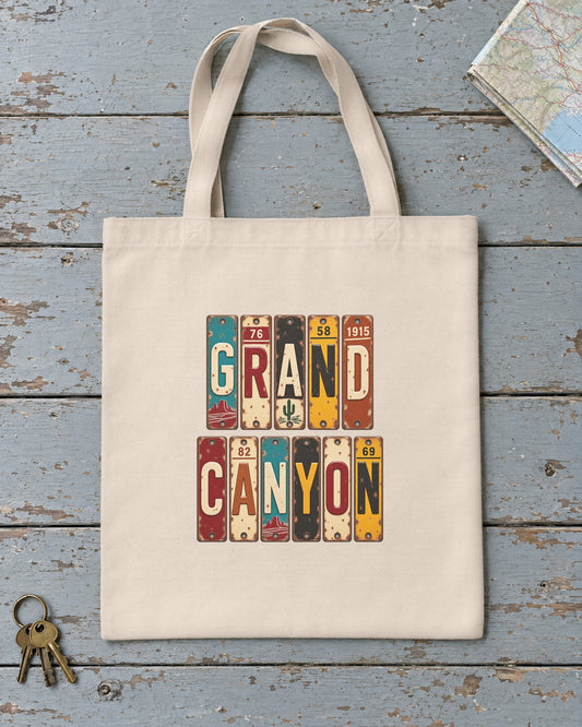 Grand Canyon, Arizona vintage license plate tote bag in Natural