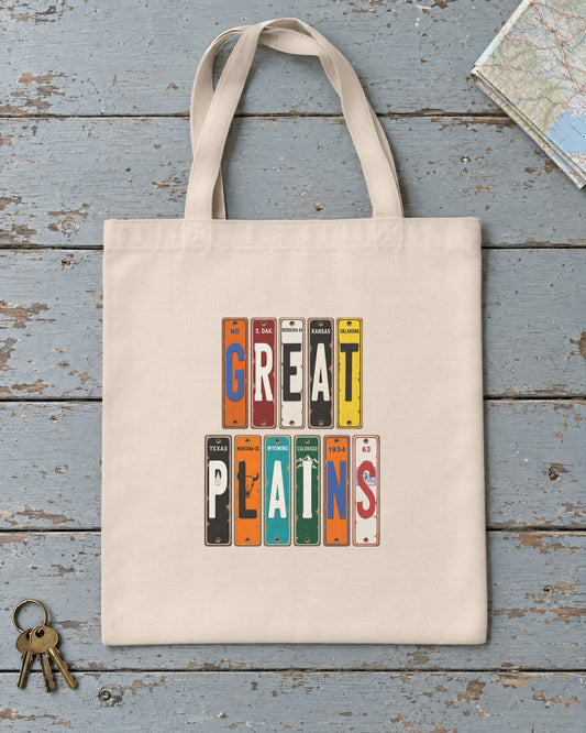 Great Plains vintage license plate tote bag in Natural