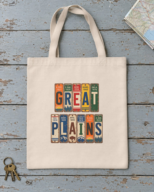 Great Plains vintage license plate tote bag in Natural
