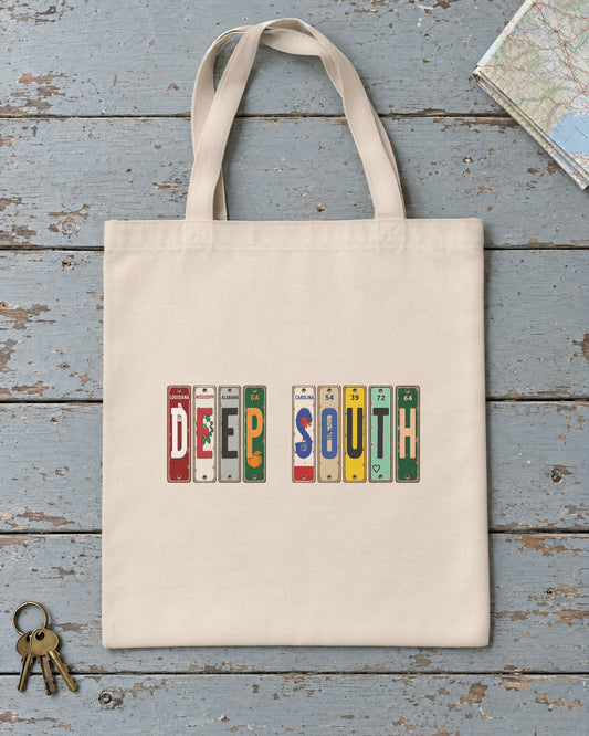 Deep South vintage license plate tote bag in Natural
