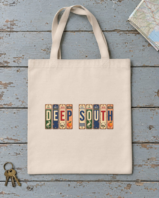 Deep South vintage license plate tote bag in Natural