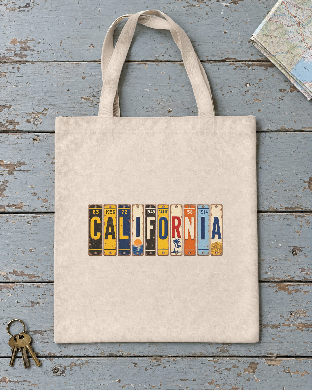 California vintage license plate tote bag in Natural